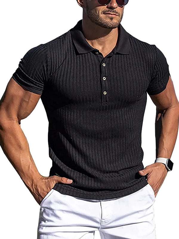 Stylish Men's High Stretch Vertical Stripe Slim Fit Polo Shirt for Effortless Elegance - MENLL