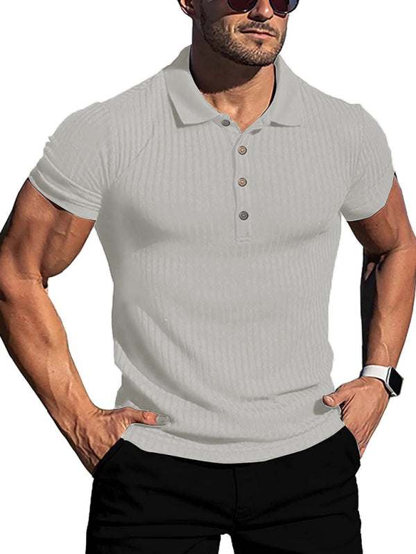 Stylish Men's High Stretch Vertical Stripe Slim Fit Polo Shirt for Effortless Elegance - MENLL