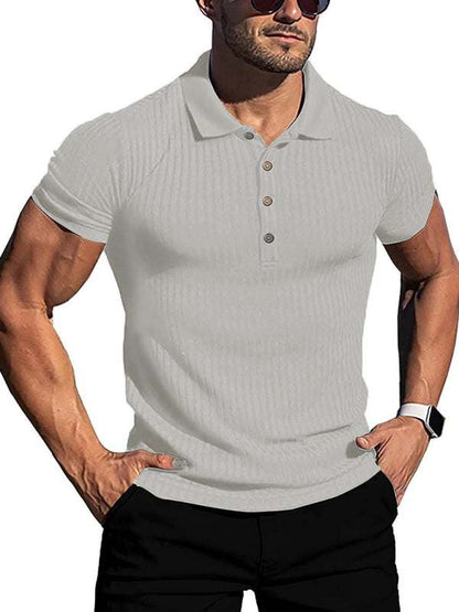 Stylish Men's High Stretch Vertical Stripe Slim Fit Polo Shirt for Effortless Elegance - MENLL