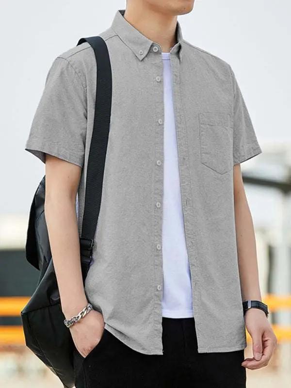 Men Shirts - Youthful Casual Oxford Short-Sleeve Shirt with Stylish Do - Men Shirts | MENLL