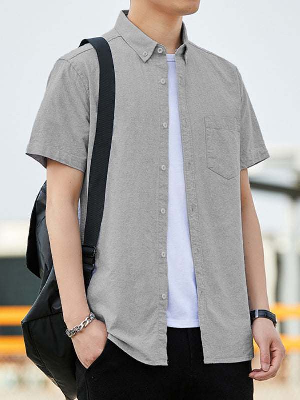 Youthful casual Oxford short-sleeved shirt with stylish double pockets, perfect for effortless outings.