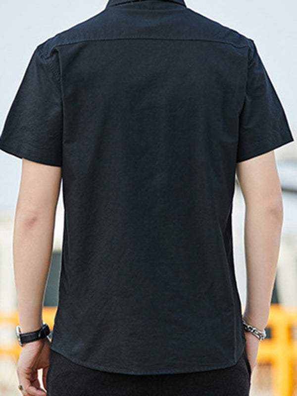 Youthful Casual Oxford Short-Sleeve Shirt with Stylish Double Pockets for Effortless Outings - MENLL