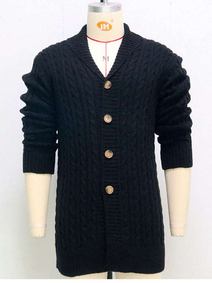 Cozy Elegance: Men's Mid-Length Thick-Knit Cardigan Sweater for Stylish Autumn-Winter Days