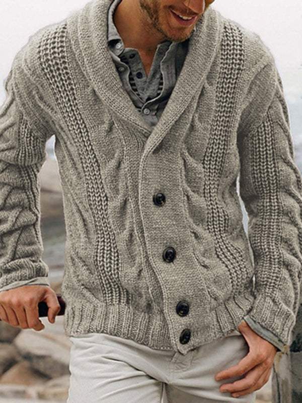 Stylish large size men's knit cardigan sweater for autumn-winter fashion.