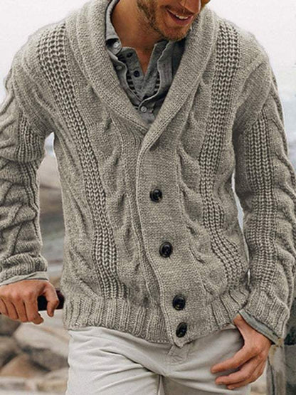Stylish large size men's knit cardigan sweater for autumn-winter fashion.