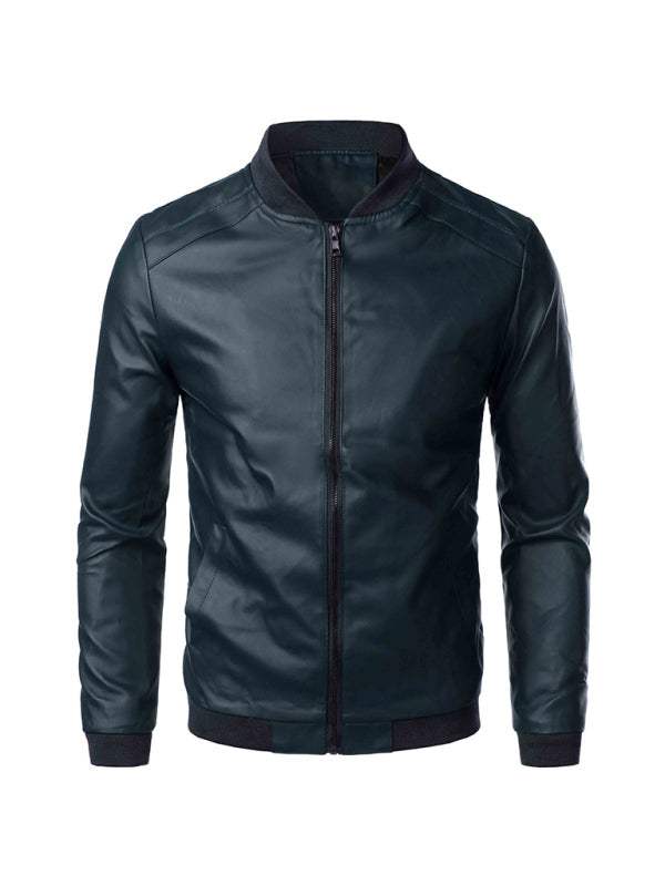 Stylish Men's Lightweight Brown PU Leather Knit Jacket for Casual Spring Adventures