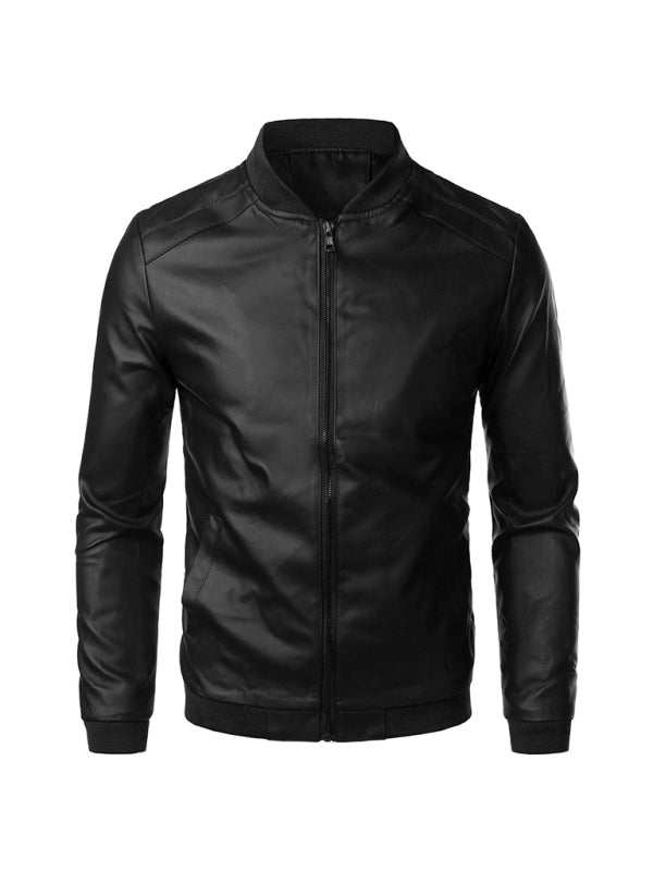 Stylish Men's Lightweight Brown PU Leather Knit Jacket for Casual Spring Adventures