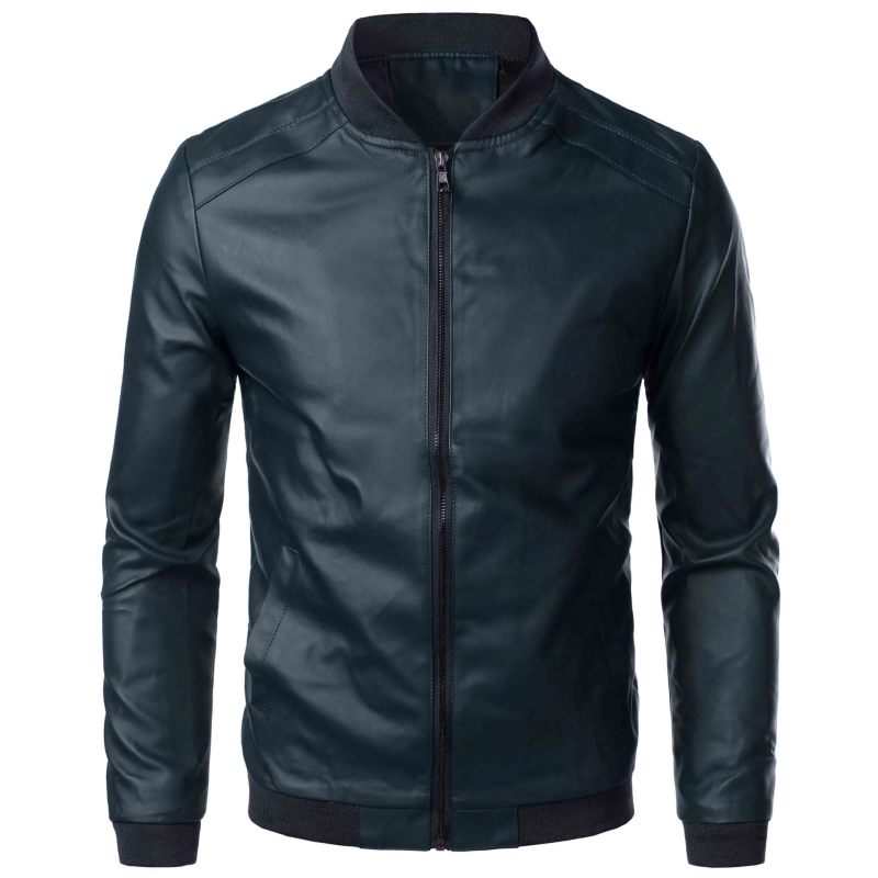 Stylish Men's Lightweight Brown PU Leather Knit Jacket for Casual Spring Adventures