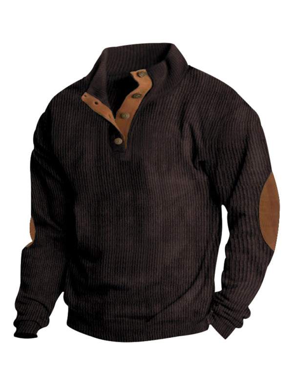 Men's versatile corduroy outdoor jacket with stand-up collar and long sleeves, ideal casual sweatshirt for all seasons.