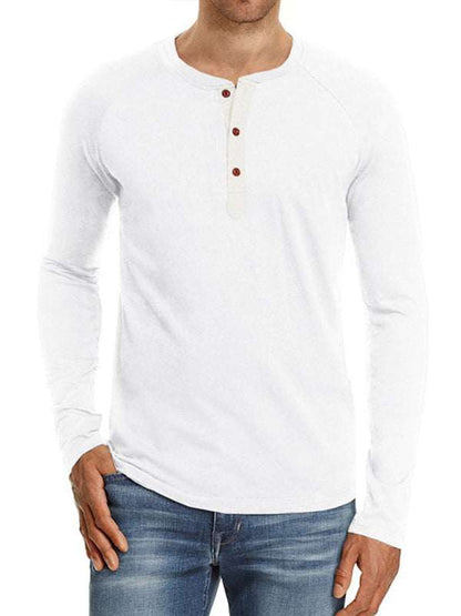 Sophisticated Comfort: Men's Button-Up Henley Long Sleeve Tee - MENLL