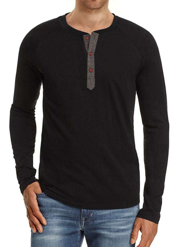 Sophisticated Comfort: Men's Button-Up Henley Long Sleeve Tee - MENLL
