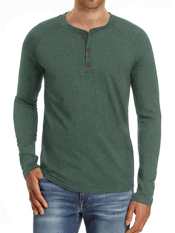 Sophisticated Comfort: Men's Button-Up Henley Long Sleeve Tee - MENLL