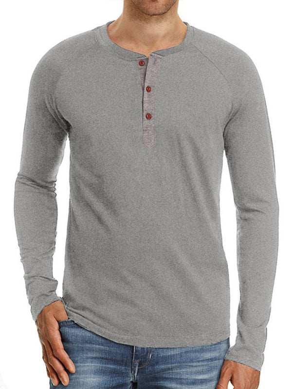 Sophisticated Comfort: Men's Button-Up Henley Long Sleeve Tee - MENLL