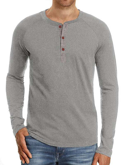 Sophisticated Comfort: Men's Button-Up Henley Long Sleeve Tee - MENLL