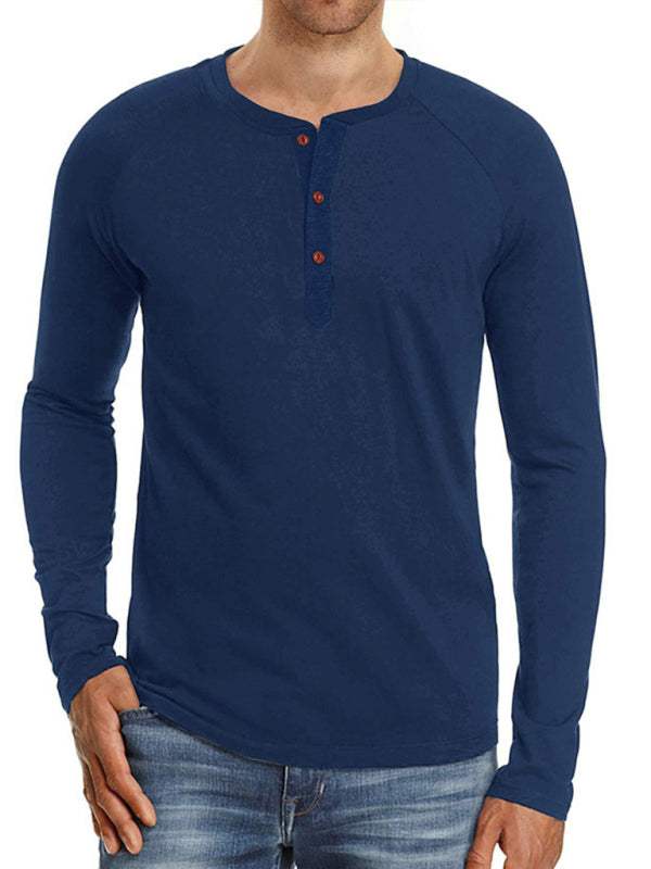 Sophisticated Comfort: Men's Button-Up Henley Long Sleeve Tee - MENLL
