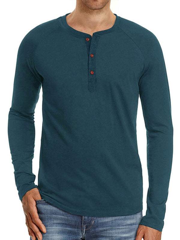 Sophisticated Comfort: Men's Button-Up Henley Long Sleeve Tee - MENLL