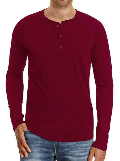 Sophisticated Comfort: Men's Button-Up Henley Long Sleeve Tee - MENLL