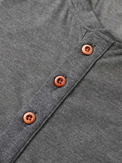 Sophisticated Comfort: Men's Button-Up Henley Long Sleeve Tee - MENLL