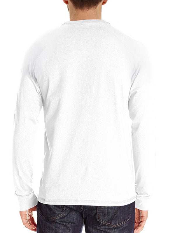Sophisticated Comfort: Men's Button-Up Henley Long Sleeve Tee - MENLL