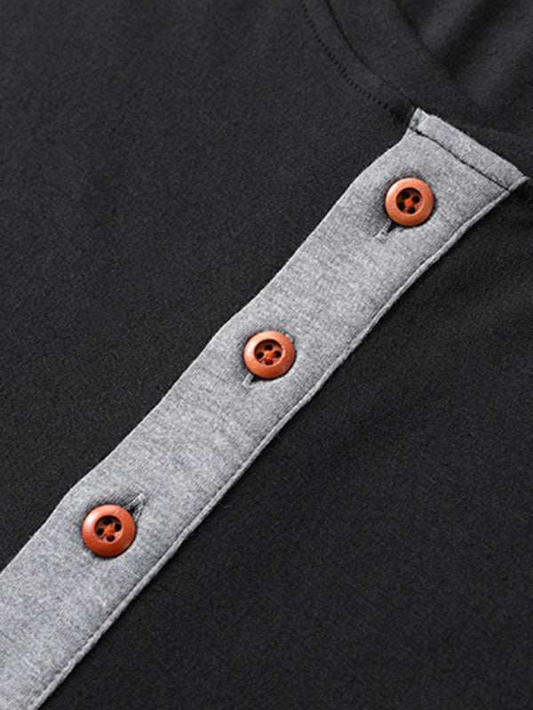 Sophisticated Comfort: Men's Button-Up Henley Long Sleeve Tee - MENLL