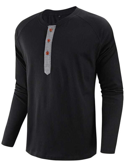 Sophisticated Comfort: Men's Button-Up Henley Long Sleeve Tee - MENLL