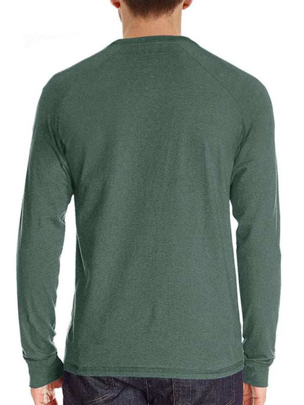 Sophisticated Comfort: Men's Button-Up Henley Long Sleeve Tee - MENLL
