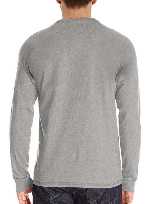 Sophisticated Comfort: Men's Button-Up Henley Long Sleeve Tee - MENLL