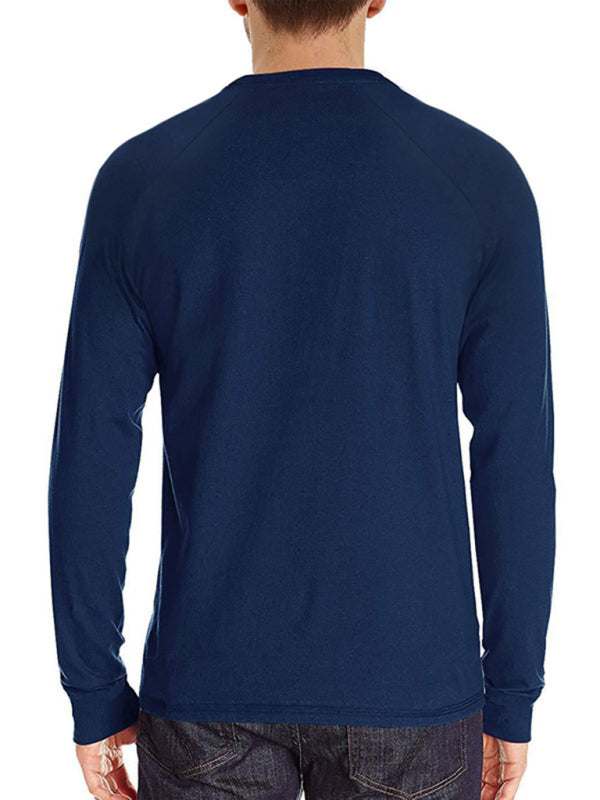Sophisticated Comfort: Men's Button-Up Henley Long Sleeve Tee - MENLL