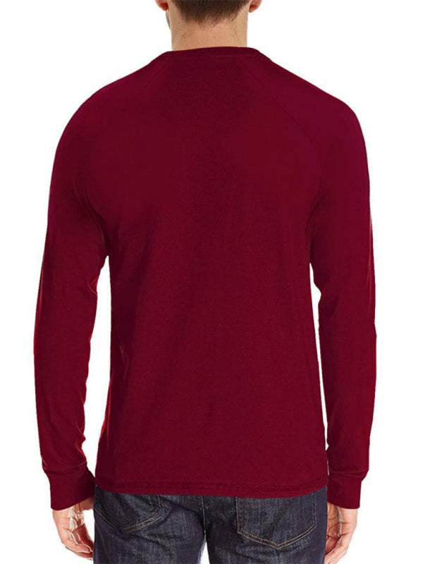 Sophisticated Comfort: Men's Button-Up Henley Long Sleeve Tee - MENLL