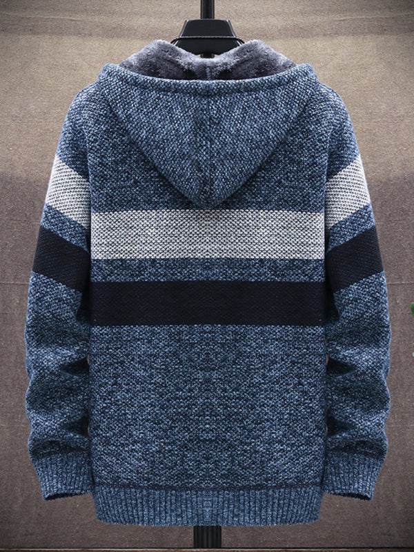 Trendy Youth Hooded Fleece Cardigan - Slim Fit, Contrast Color Jacket for Stylish Comfort - MENLL