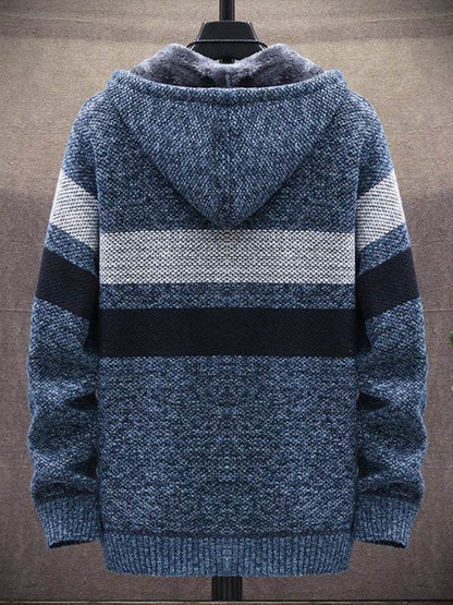 Trendy Youth Hooded Fleece Cardigan - Slim Fit, Contrast Color Jacket for Stylish Comfort - MENLL