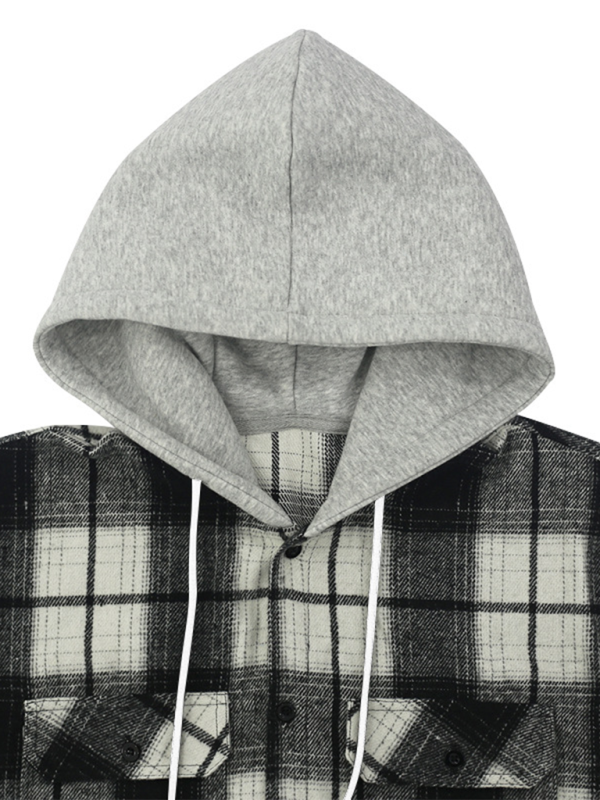 Cozy Autumn-Winter Plaid Hooded Flannel Shirt with Welt Pockets - MENLL