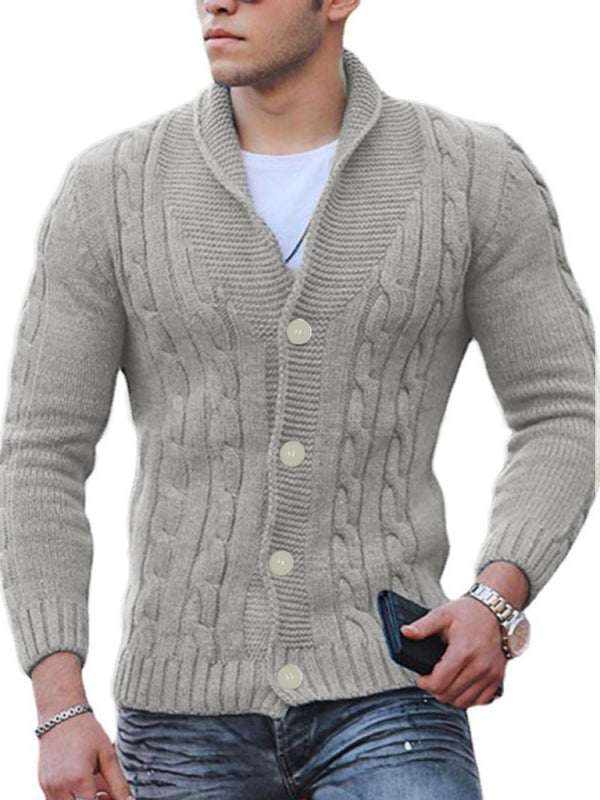 Sleek Slim Fit Men's Knitted Cardigan - Cozy Solid Color Autumn-Winter Essential - MENLL