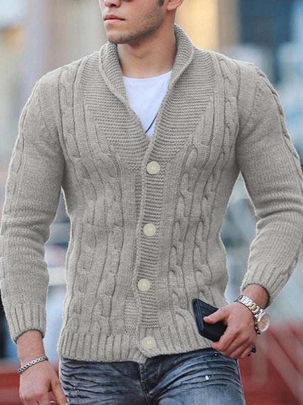 Sleek Slim Fit Men's Knitted Cardigan - Cozy Solid Color Autumn-Winter Essential - MENLL