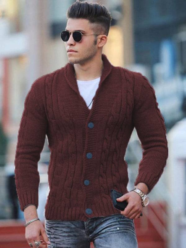 Sleek Slim Fit Men's Knitted Cardigan - Cozy Solid Color Autumn-Winter Essential - MENLL