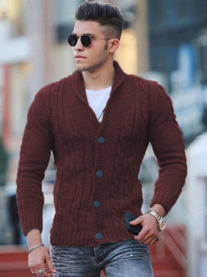 Sleek Slim Fit Men's Knitted Cardigan - Cozy Solid Color Autumn-Winter Essential - MENLL