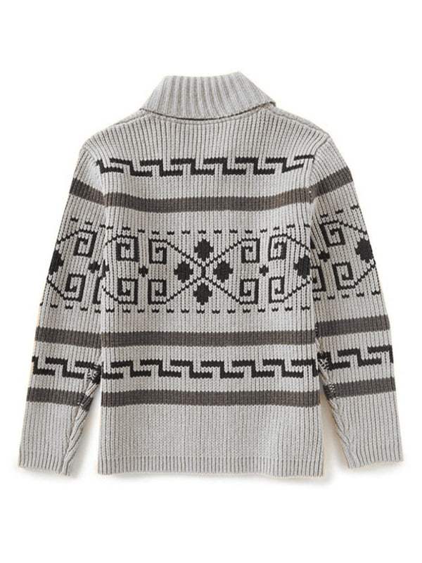 Stylish Men's Knitted Jacquard Jacket with Casual Lapel Design - MENLL