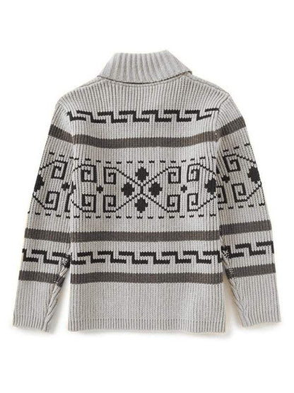 Stylish Men's Knitted Jacquard Jacket with Casual Lapel Design - MENLL