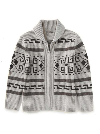 Stylish Men's Knitted Jacquard Jacket with Casual Lapel Design - MENLL