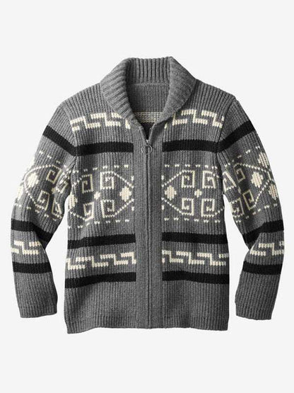Stylish Men's Knitted Jacquard Jacket with Casual Lapel Design - MENLL