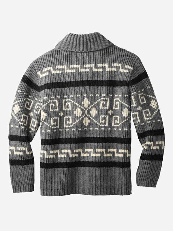 Stylish Men's Knitted Jacquard Jacket with Casual Lapel Design - MENLL