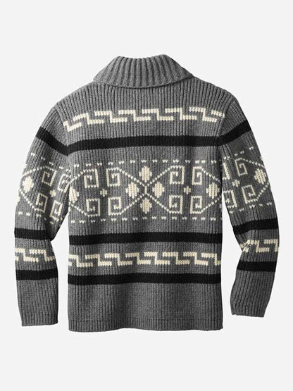 Stylish Men's Knitted Jacquard Jacket with Casual Lapel Design - MENLL