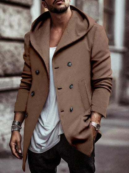 Stylish Men's Hooded Double-Breasted Trench Coat – Perfect for Autumn-Winter Casual Wear