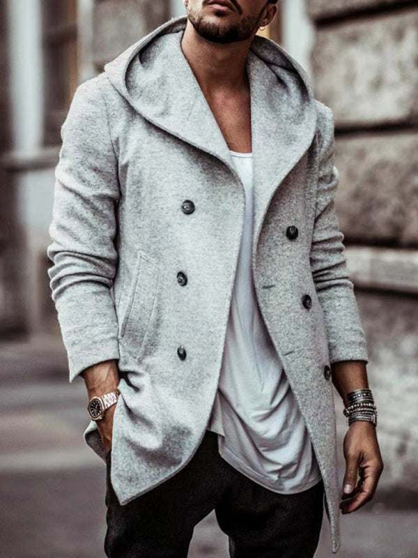 Stylish Men's Hooded Double-Breasted Trench Coat – Perfect for Autumn-Winter Casual Wear - MENLL