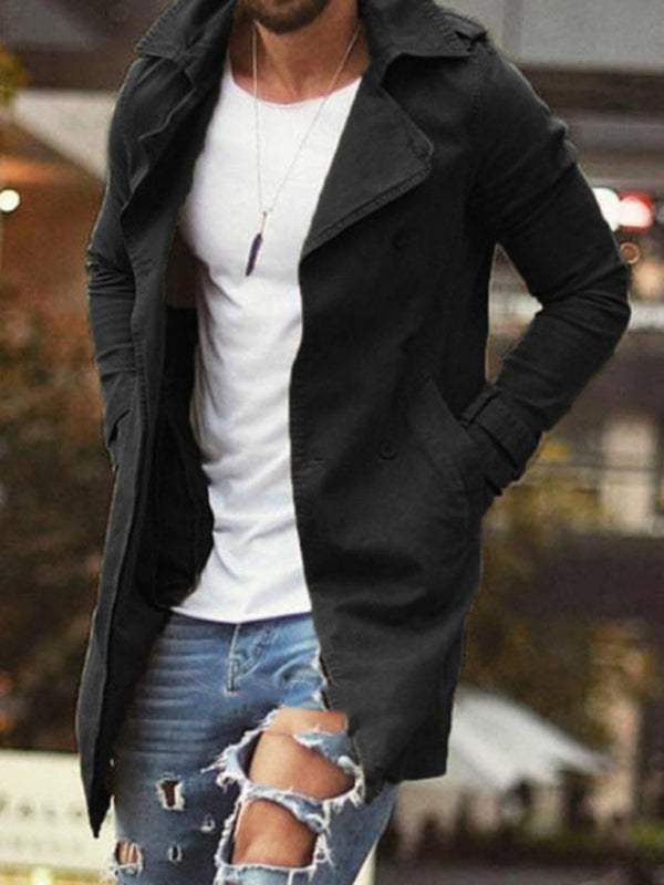 Stylish Men's Mid-Length Plus Size Windbreaker Jacket - Casual Slim Fit Trench for All Seasons
