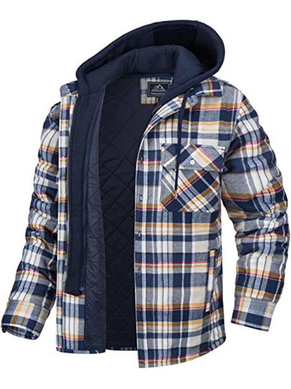 Cozy Men's Oversized Hooded Plaid Jacket with Thick Padded Comfort for Autumn-Winter Adventures - MENLL