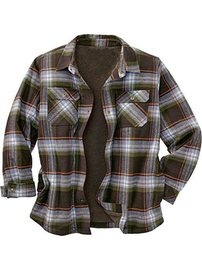 Plaid Fleece Long Sleeve Jacket with Lapel - Men's Casual Comfort for Autumn-Winter