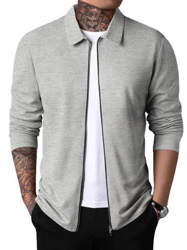 Stylish Men's Waffle Zip Lapel Jacket - Versatile Cardigan for All Seasons - MENLL
