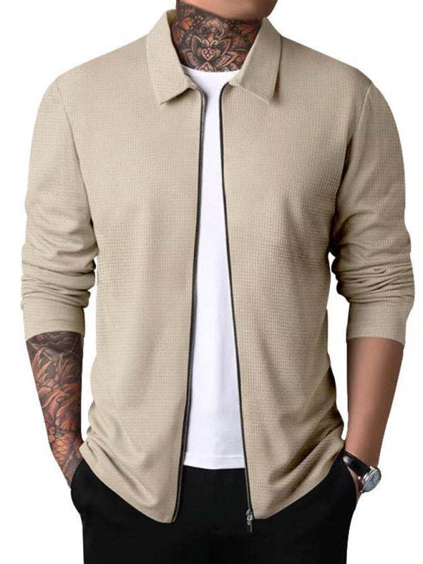 Stylish Men's Waffle Zip Lapel Jacket - Versatile Cardigan for All Seasons - MENLL