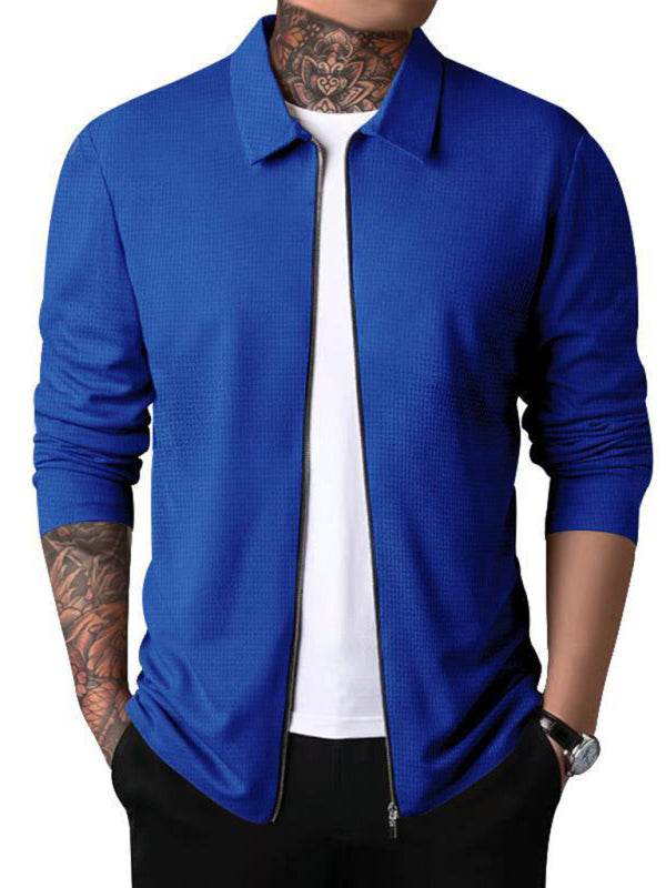 Stylish Men's Waffle Zip Lapel Jacket - Versatile Cardigan for All Seasons - MENLL